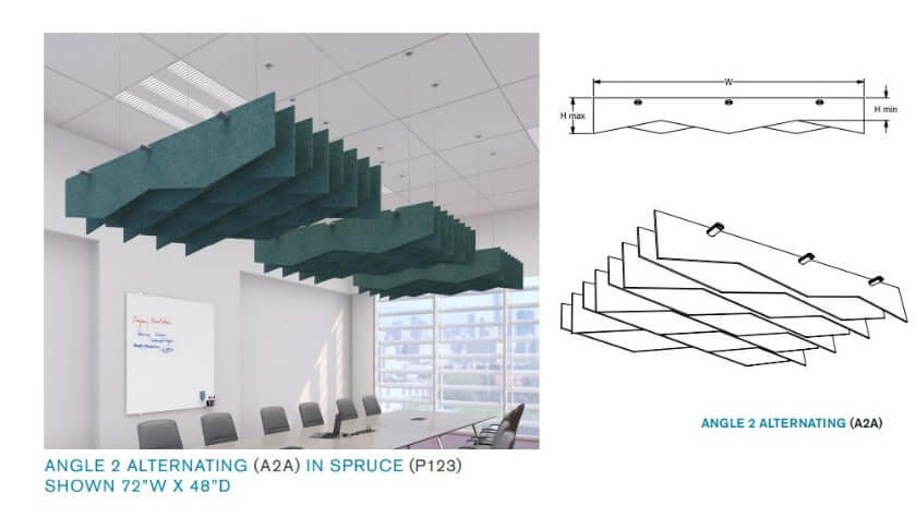 Echodeco 3/4" Acoustic Ceiling Baffles-Angle Design 48-96"W