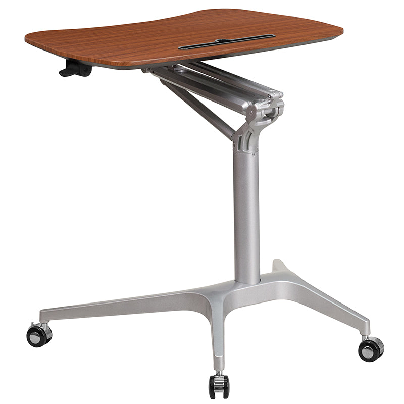Mobile Standing Desk Pneumatic Mahogany