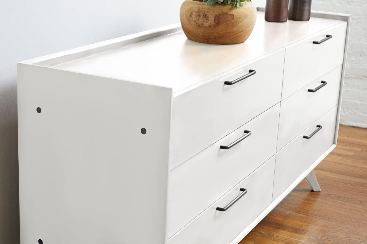 Rainier Double Dresser and High Chest Drawers in White