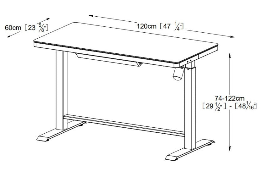 Smart Electric Standing Desk Glass Top 47” Black and White