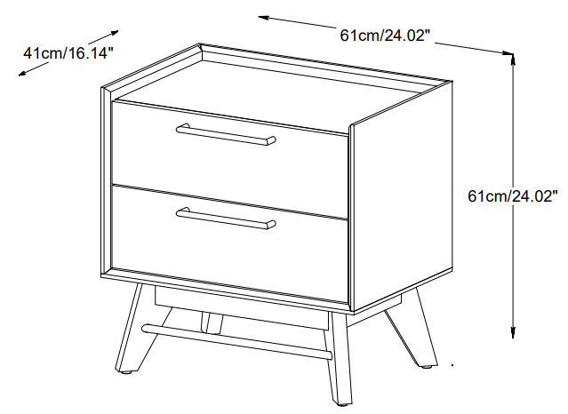 Rainier Night Stand 2 Drawer in Grey