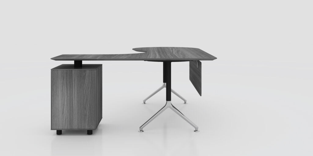 90 Degree Desk w/ Filing Cabinet Return in Grey