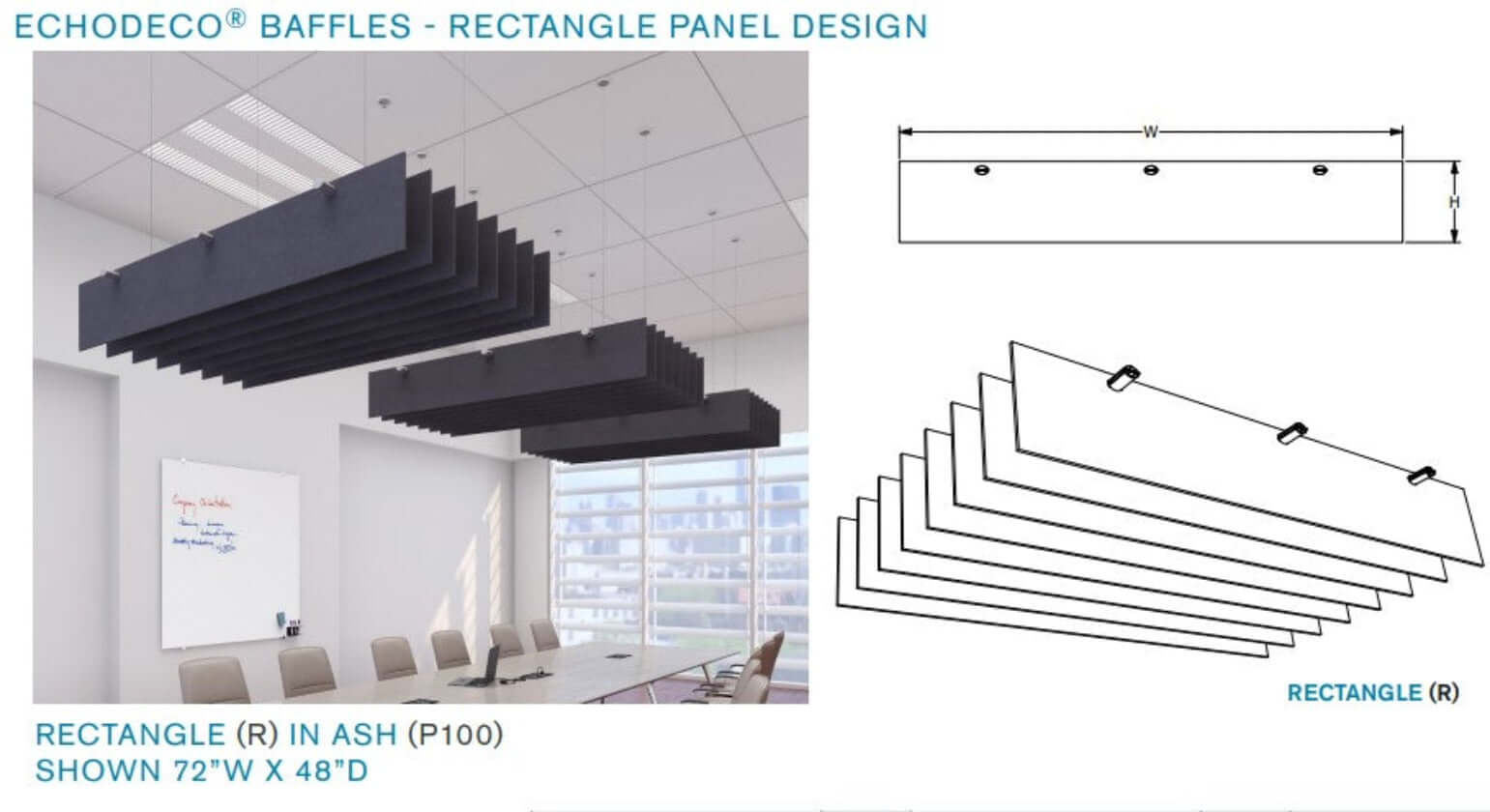 Echodeco 3/4" Acoustic Ceiling Baffles-Rectangle Design 48-96"W