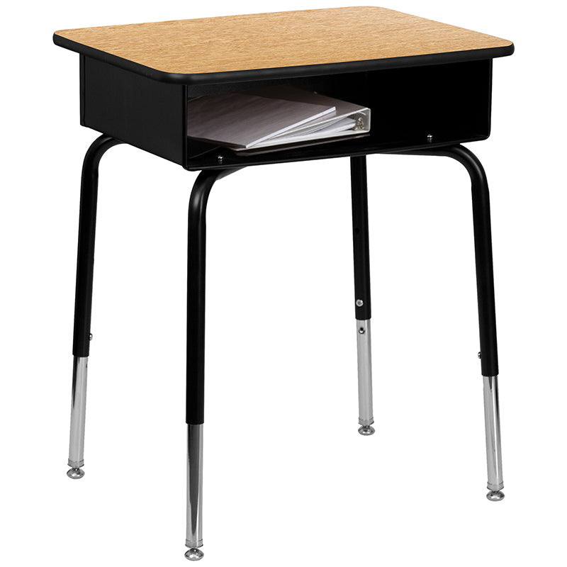 Student Height Adjustable Desk w/ Open Front Metal Box