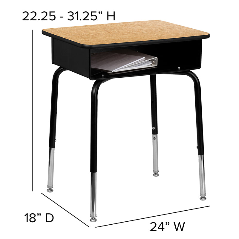 Student Height Adjustable Desk w/ Open Front Metal Box