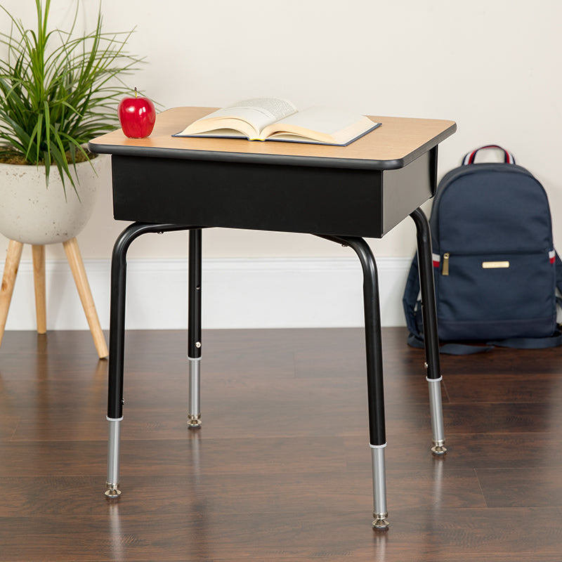 Student Height Adjustable Desk w/ Open Front Metal Box