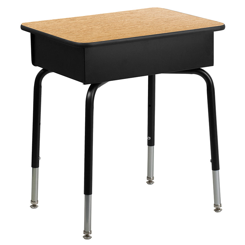 Student Height Adjustable Desk w/ Open Front Metal Box