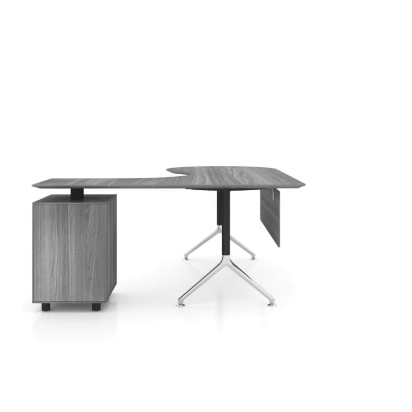 90 Degree Desk w/ Filing Cabinet Return in Grey