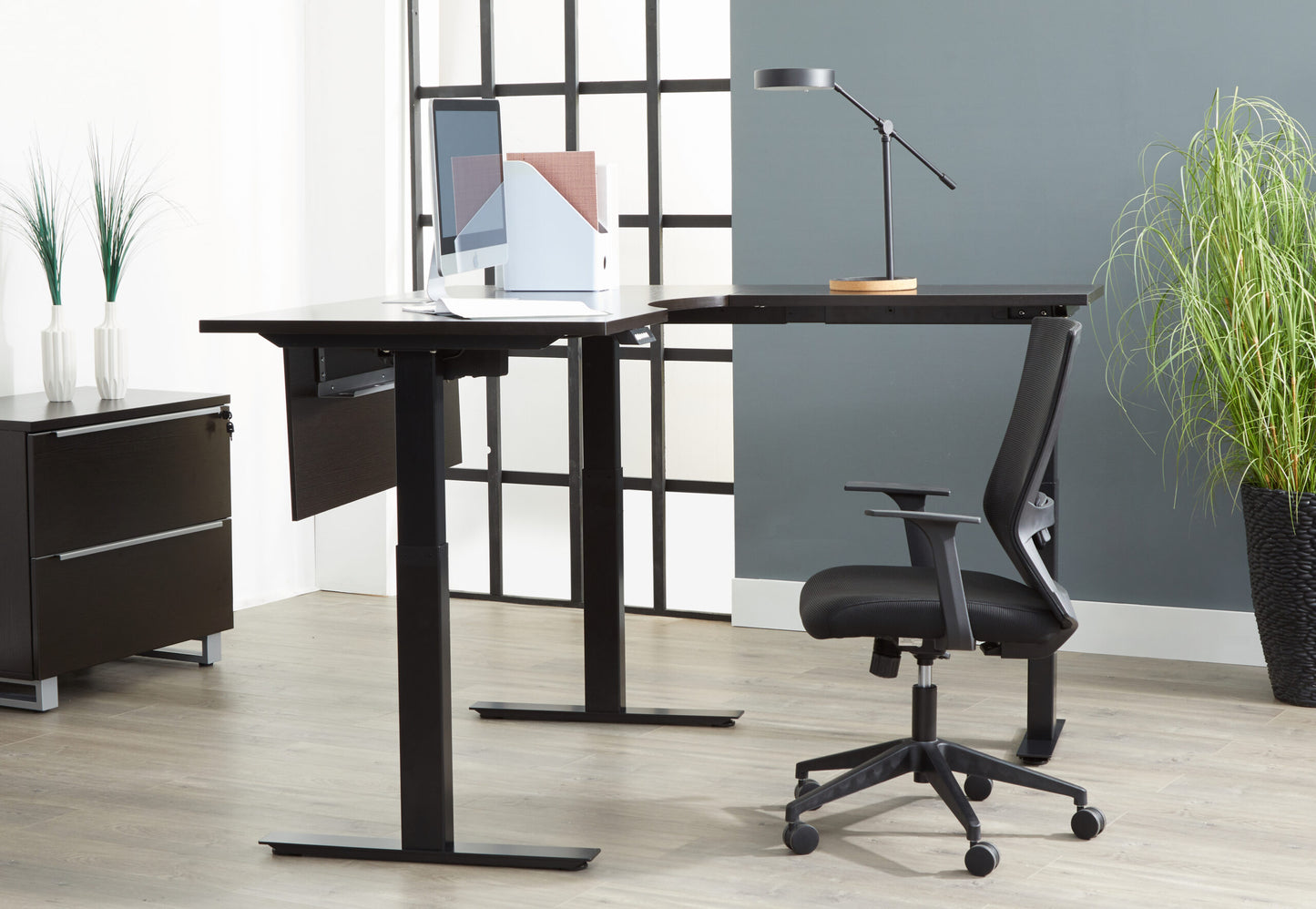 Kalmar 90 Degree Right Corner Standing Desk  Grey 