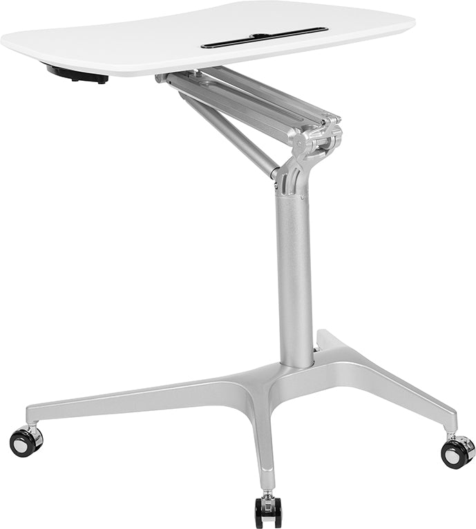 Mobile Standing Desk Pneumatic White 