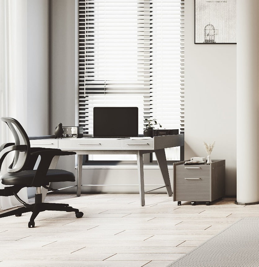 Rainier Stylish Desk with 3 Drawers in Grey & White