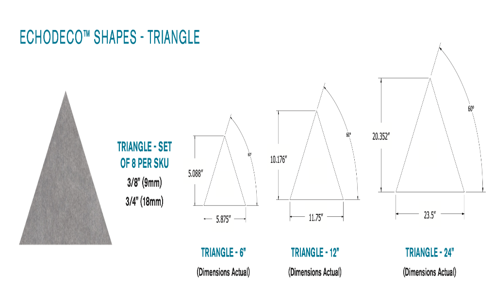 EchoDeco Acoustic Wall Tiles Triangle Shapes 3/8" (9MM) Thick