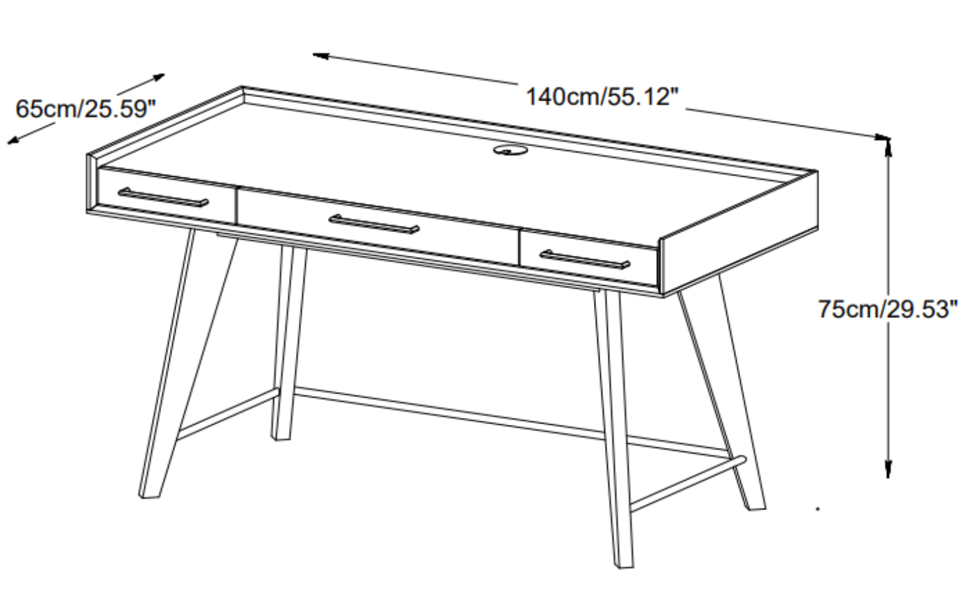 Rainier Stylish Desk with 3 Drawers in Grey & White