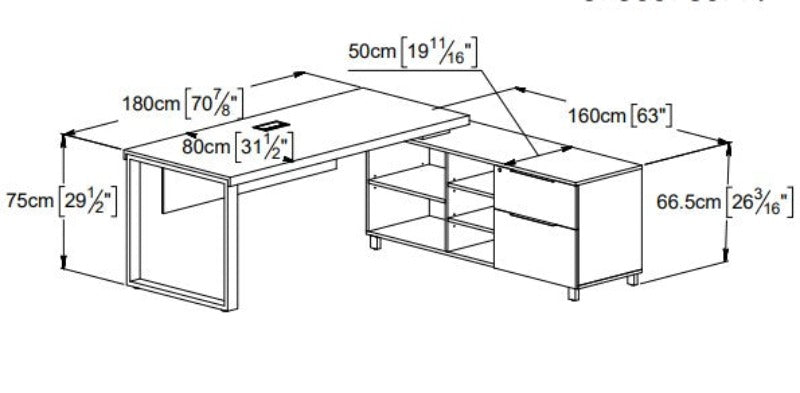 Stavanger 90 Degree Desk with return Cabinet 71" 