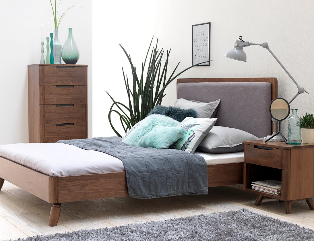 Tahoe Platform Bed with Upholstered Headboard in Walnut