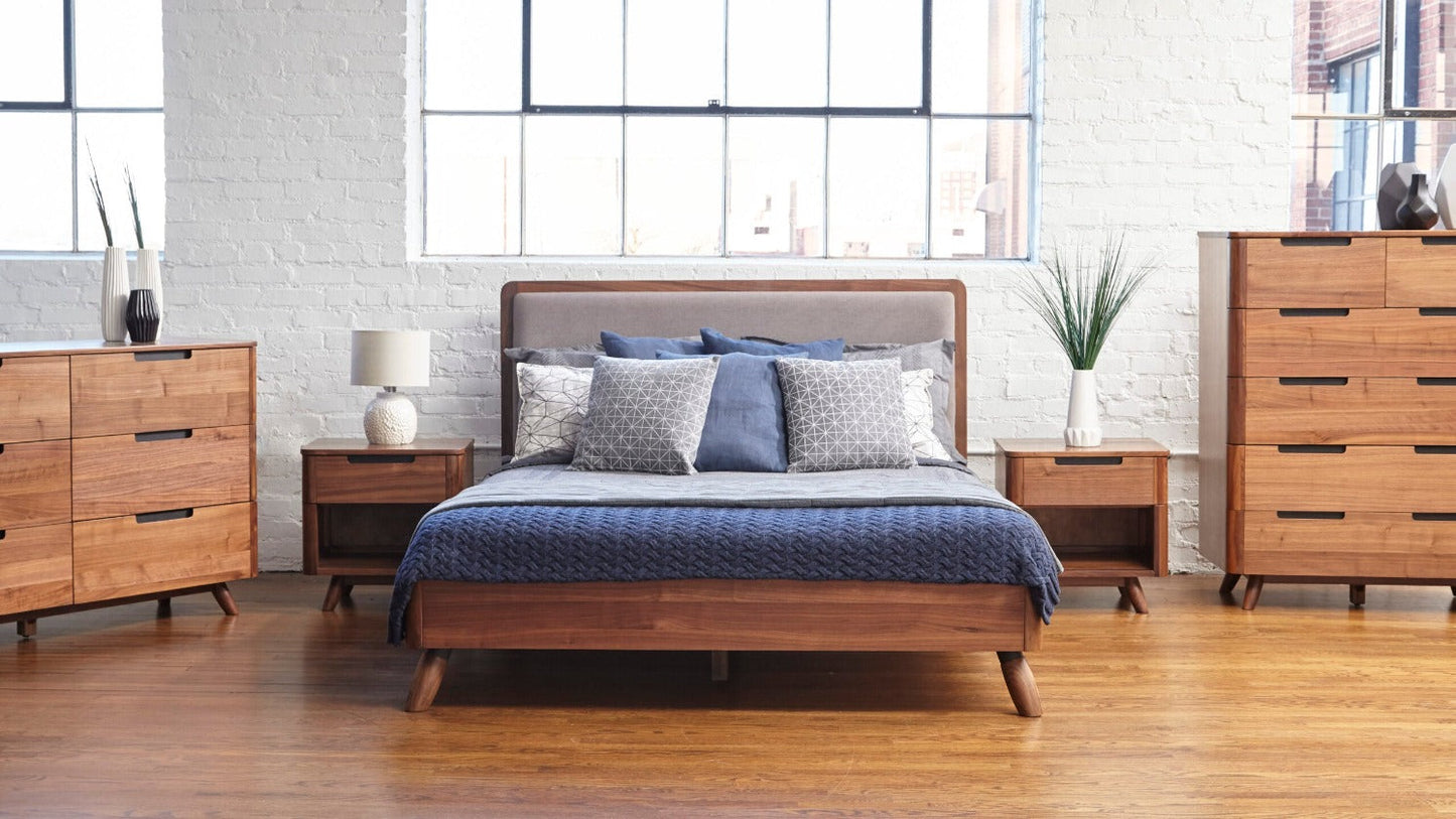 Tahoe Platform Bed with Upholstered Headboard in Walnut